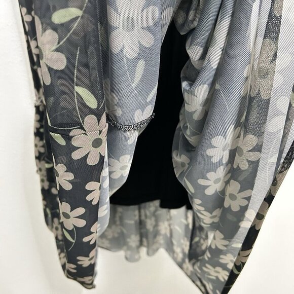 Easel Floral Tiered Ruffle Midi Skirt Chiffon Size L Lined Black Gray Boho Fairy - Picture 7 of 12